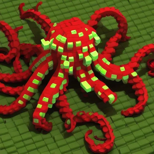 Prompt: octopus voxel art, octopus with many tentacles, voxels, artstation, well lit hd render