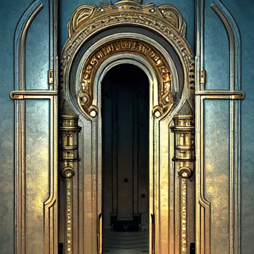 Image similar to hyper realistic ornate sci - fi double door by darek zabrocki