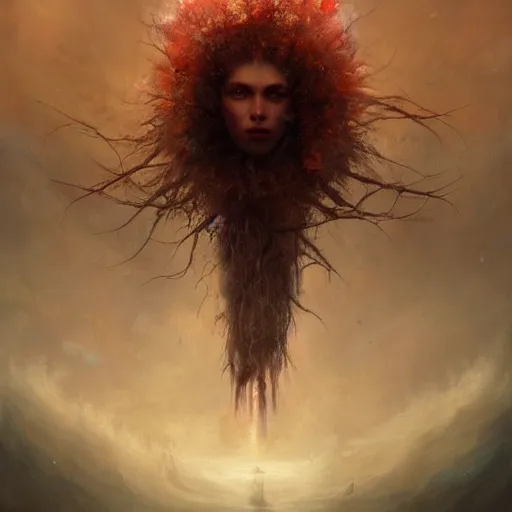 Prompt: breathtaking soft painting of cothulu in a bloody sky, realistic symmetrical face features, rembrandt style, elegant, highly detailed, artstation, concept art, matte, sharp focus, art by tom bagshaw, and greg rutkowski