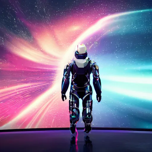 Image similar to speed, diverse interstellar cybersuits, from behind, motion blur, bokeh, wide wide angle, vivid, elaborate, highly detailed, beautiful lighting