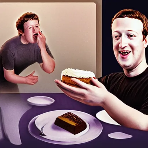 Prompt: Matte painting of obese Mark Zuckerberg eating Cake