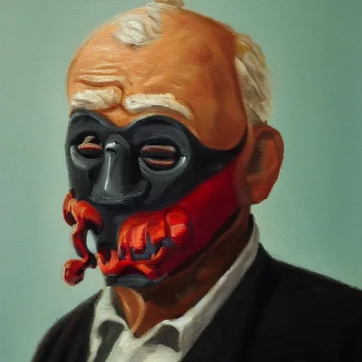 Prompt: painting of an old man wearing a scary mask