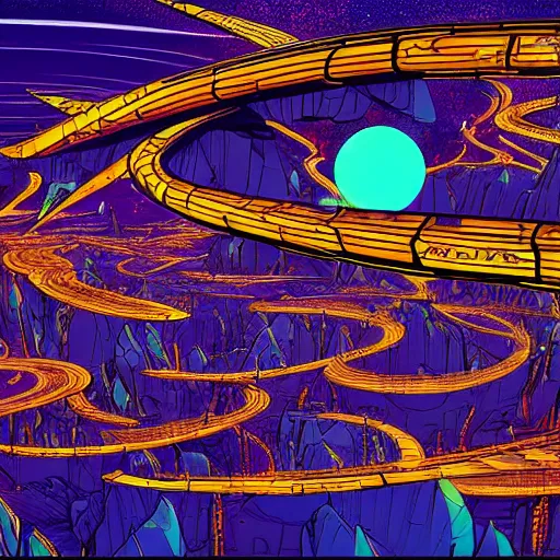 Prompt: a vibrant science fiction landscape from'the very pulse of the machine'by polygon pictures, highly detailed, manga - style, cel - shaded, digitally enhanced.