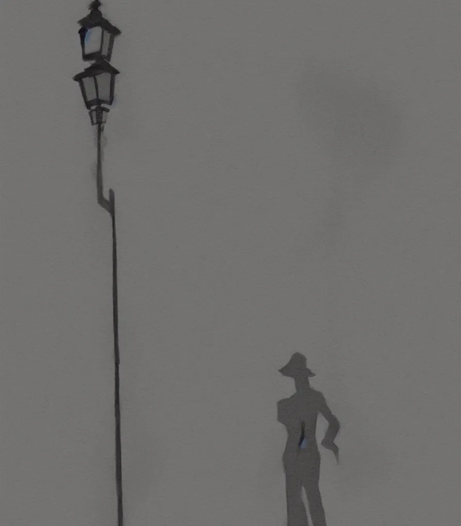 Prompt: charcoal concept sketch matte painting urban decay stoplight streetlight silhouette figure