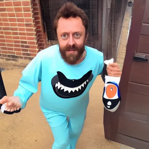 Prompt: forsen wearing a shark costume