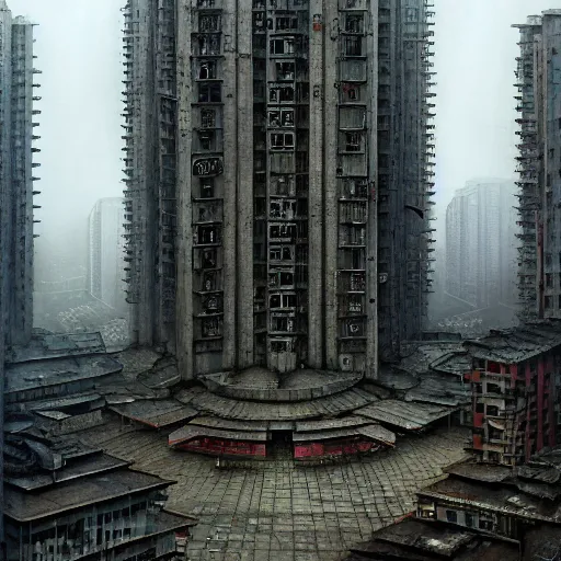 Prompt: brutalist, soviet architecture, kowloon city, hong kong, grey, intricate, ugly highly detailed, centered, digital painting, artstation, concept art, smooth, sharp focus, illustration, artgerm, tomasz alen kopera, peter mohrbacher, donato giancola, joseph christian leyendecker, wlop, boris vallejo