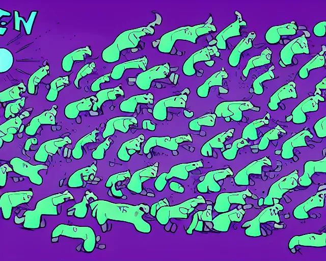 Prompt: A swarm of alien hippos animated by Pendleton Ward