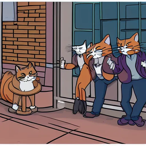 Image similar to cats robbing a bank in west virginia, anime