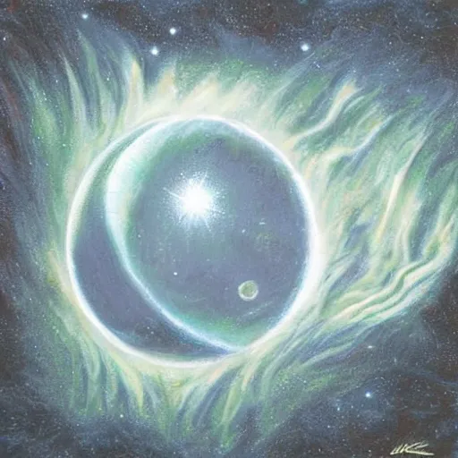 Image similar to An omega reflective orb, gazing, by Michael Kincade