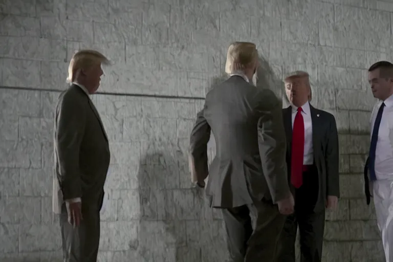 Prompt: cult members breaking donald trump out of prison mission impossible style, cinematic lighting