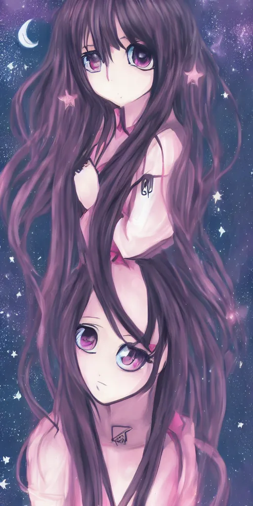 Image similar to a magical anime girl, dark colours, drawn by Yūpon,