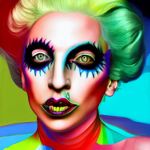 Image similar to an extremely psychedelic portrait of lady gaga as marilyn manson, surreal, lsd, face, detailed, intricate, elegant, lithe, highly detailed, digital painting, artstation, concept art, smooth, sharp focus, illustration,