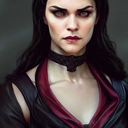 Image similar to beautiful Rosemarie Hathaway from Vampire Academy movie character as GTA character, vampires fantasy, closeup, D&D, intricate, elegant, highly detailed, digital painting, artstation, concept art, matte, sharp focus, illustration, art by Artgerm and Greg Rutkowski and Alphonse Mucha