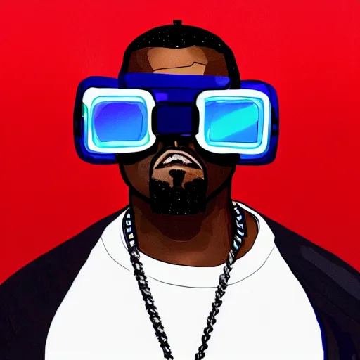 Image similar to : kanye west wearing vr goggles, digital media, digital art, illustration, art station