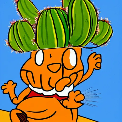 Image similar to garfield fighting a cactus