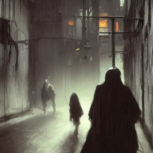 Prompt: dark alley full of homeless children, somber, by beksinski and jeremy mann and alphonse mucha and stan lee, fantasy art, photo realistic, dynamic lighting, artstation, poster, volumetric lighting, very detailed faces, award winning, full face, symmetry