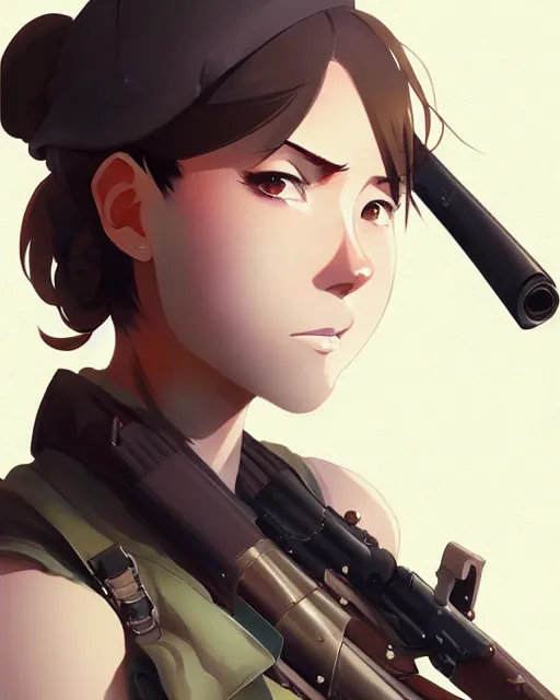 Prompt: upper body portrait of a female sniper, modern era, portrait shinkai makoto studio ghibli studio key hideaki anno sakimichan stanley artgerm lau rossdraws james jean marc simonetti elegant highly detailed digital painting artstation pixiv