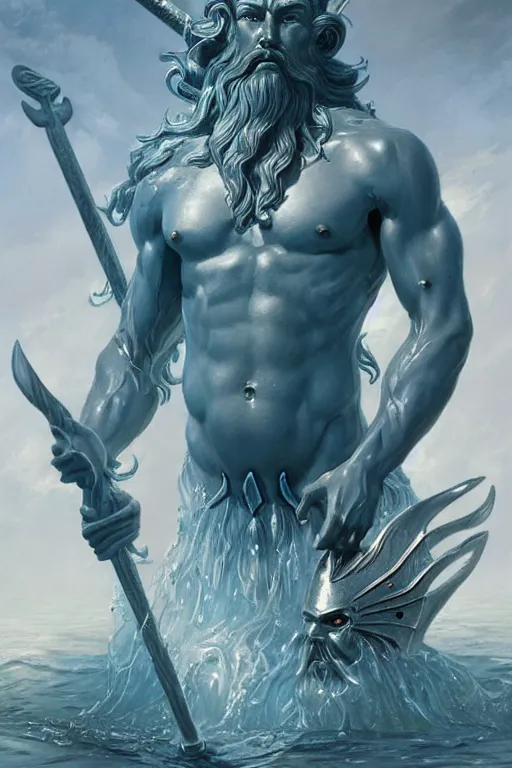 Image similar to poseidon humanoid god of the sea, trident, highly detailed, d & d, fantasy, highly detailed, digital painting, trending on artstation, concept art, sharp focus, illustration, art by artgerm and greg rutkowski and magali villeneuve