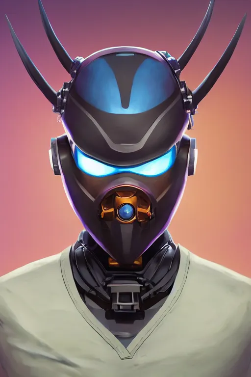 Image similar to epic mask helmet robot ninja portrait stylized as fornite style game design fanart by concept artist gervasio canda, behance hd by jesper ejsing, by rhads, makoto shinkai and lois van baarle, ilya kuvshinov, rossdraws global illumination radiating a glowing aura global illumination ray tracing hdr render in unreal engine 5