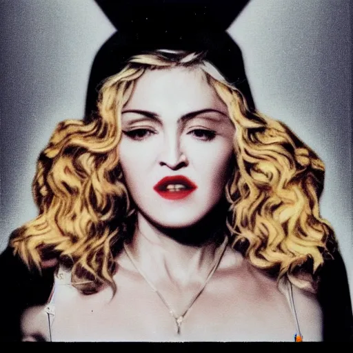 Image similar to polaroid picture, madonna - like a virgin live blond ambition tour, perfect face, symmetrical face, fine details, ethereal, trending on artstation