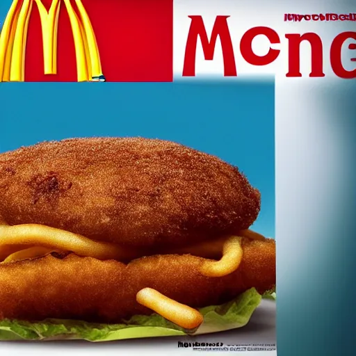 Image similar to advertisement for the new mcdonalds fried spider. Deep fried spider at mcdonalds ad.