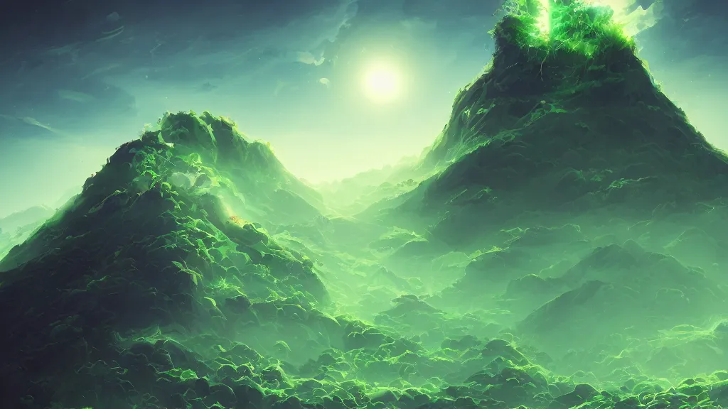 Image similar to green exploding shadow in the sky above a flat maze, waves of energy, by sylvain sarrailh, rossdraws, ambient light, ultra detailed, fantasy artwork, 8 k, volumetric lighting, trending on artstation, award winning, very beautiful.