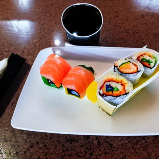 Prompt: McDonalds fast food sushi, food photo