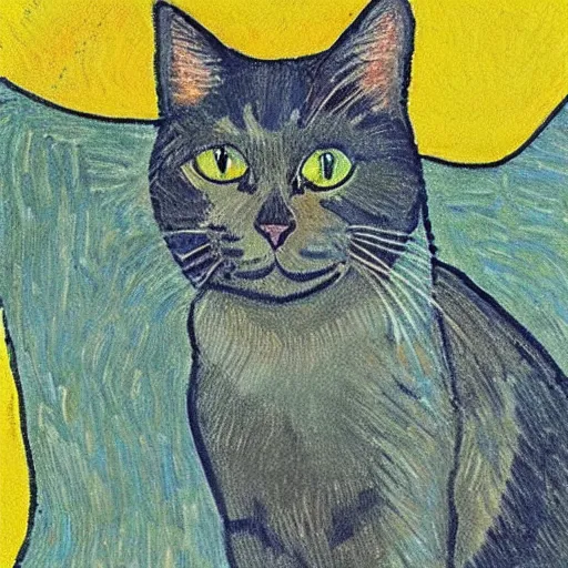 Prompt: a cat, in the style of van gogh and max ernst