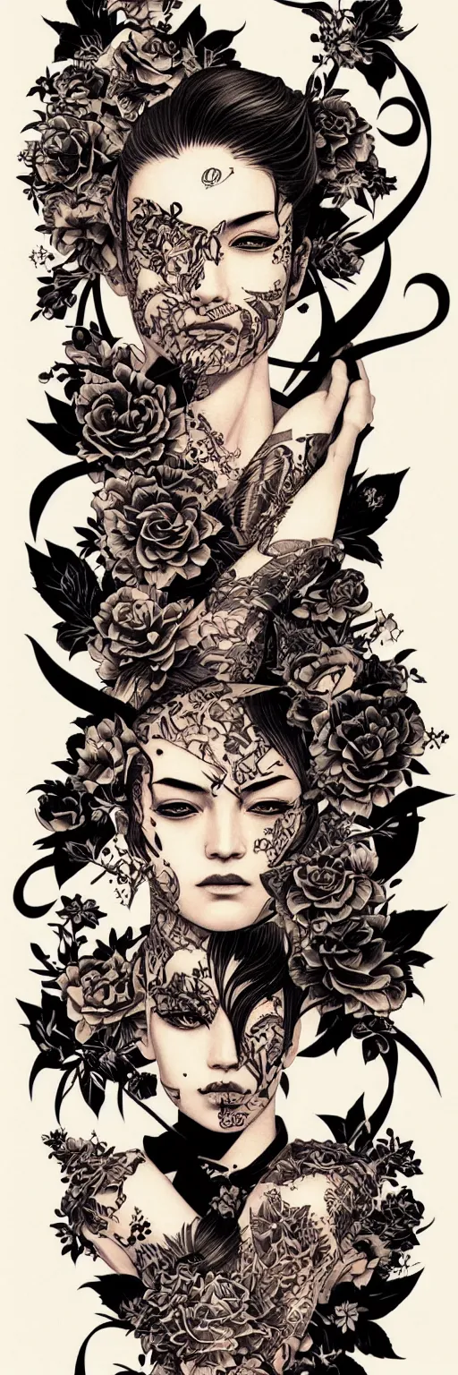 Image similar to silhouette of Yakuza style tattoos illustration, intricate, elegant, highly detailed, digital art, ffffound, art by JC Leyendecker and sachin teng