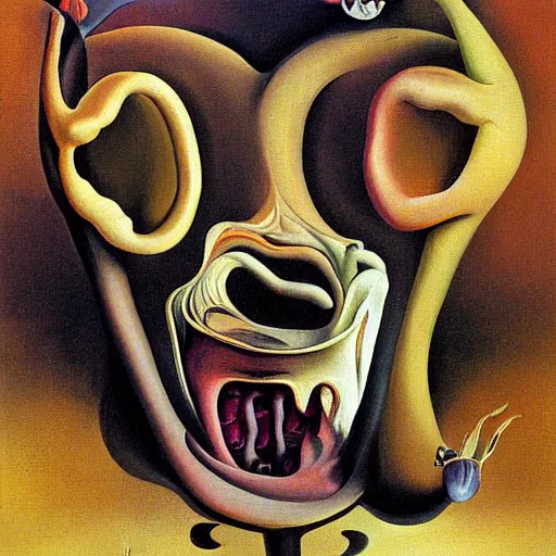 Image similar to carnivorous flower by Salvador Dali painting, ultra detail, brush strokes, teeth.