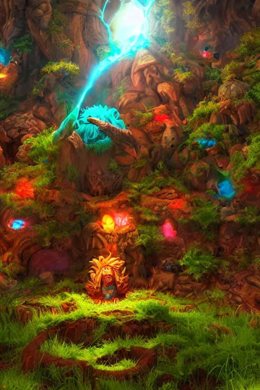 Image similar to arcane fantasy art giant golem elemental wood rock bastion forged gemstone enchanted forest troll, global illumination ray tracing hdr fanart arstation by sung choi and eric pfeiffer and gabriel garza and casper konefal lisa frank zbrush central hardmesh radiating a glowing aura