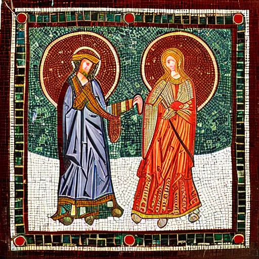 Image similar to intricate love story, byzantine mosaics art