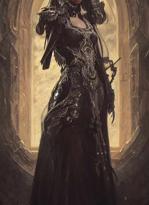 Image similar to portrait of beautiful pale gothic sister of battle, white hairs, warhammer 4 0 0 0 0, cyberpunk, intricate, elegant, highly detailed, digital painting, artstation, concept art, smooth, sharp focus, illustration, art by nikolai fechine and artgerm and greg rutkowski and alphonse mucha and gustav klimt