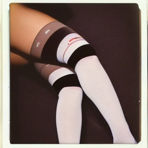 Prompt: polaroid picture of girl in thigh high socks