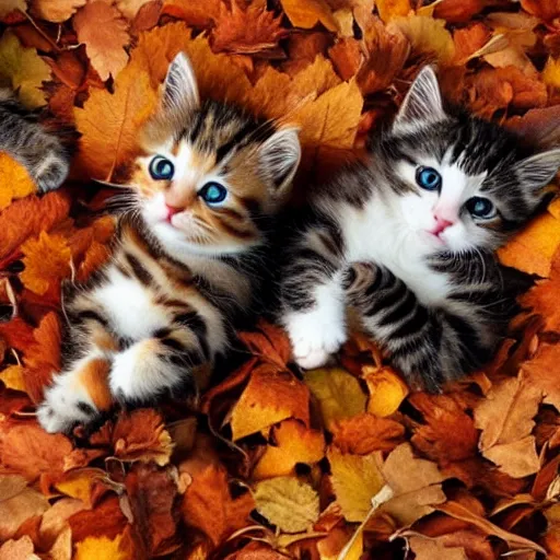 Image similar to adorable kittens playing in a pile of autumn leaves