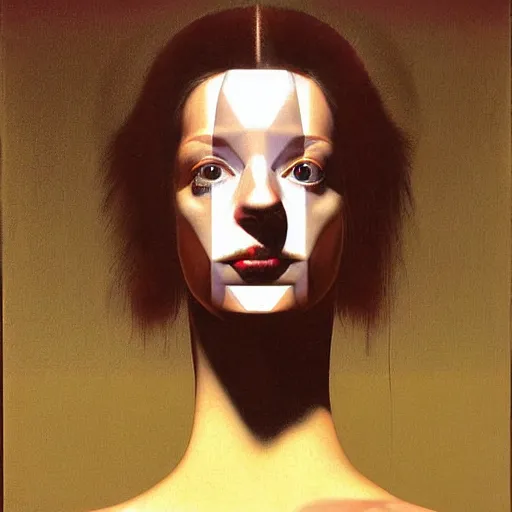 Image similar to unique adventurer portrait, monumental painting by gerrit van honthorst and hajime sorayama and devis stuart, illusion surreal art, highly conceptual figurative art, intricate detailed oil illustration, controversial poster art, polish poster art 1 9 8 0