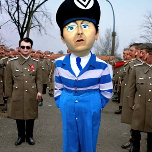 Prompt: Frank Sidebottom dressed as a nazi dictator