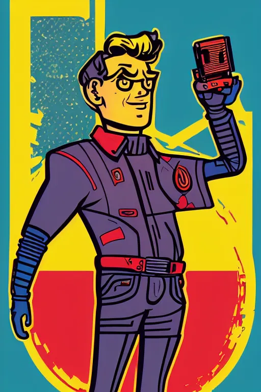 Image similar to fallout 7 6 retro futurist illustration art by butcher billy, sticker, colorful, illustration, highly detailed, simple, smooth and clean vector curves, no jagged lines, vector art, smooth andy warhol style