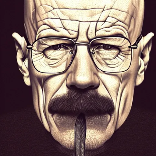 Image similar to a detailed portrait of walter white with a pacifer in his mouth, art illustration, incredibly highly detailed and realistic, 8 k, sharp focus