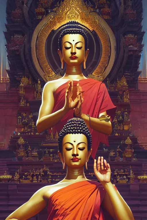 Image similar to temple, buddhism, impressionnisme, painting by greg rutkowski, j. c. leyendecker, artgerm