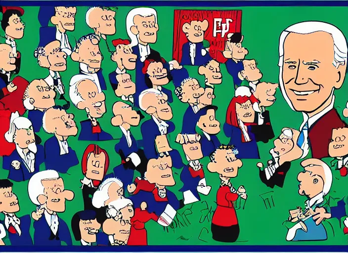 Image similar to joe biden, a jigsaw puzzle by charles schulz, behance contest winner, naive art, official art, colorized, digitally enhanced