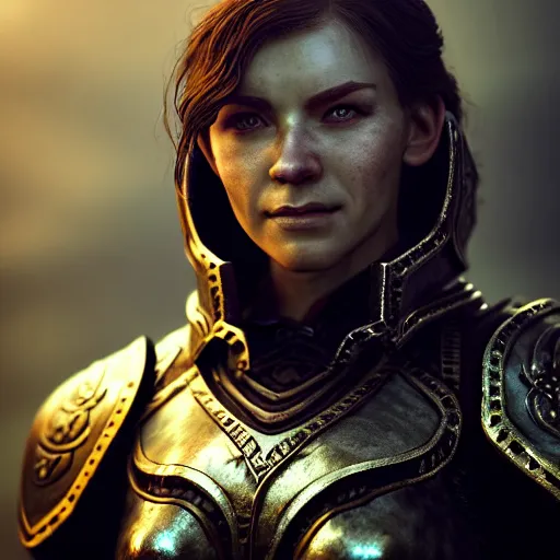 Prompt: unknown the elder scrolls vi charismatic rugged female character portrait partially clothed in metal - plated battle armor atmospheric lighting painted intricate volumetric lighting, beautiful, sharp focus, ultra detailed by leesha hannigan, ross tran, thierry doizon, kai carpenter, ignacio fernandez rios