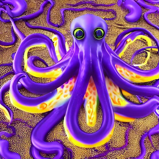 Prompt: a photo of 8k ultra realistic evil purple squid, full body, intricate purple and blue tentacles, ornate