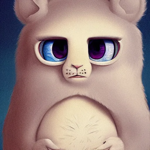 Prompt: cutie fluffy creature with big eyes in a jar, digital art, 3 d, octave render, masterpiece, mega detailed, pixar, disney, vivid illustration, cartoon, fantasy, by george stubbs, artgerm, in the style of ghibli kazuo oga, pastel fur