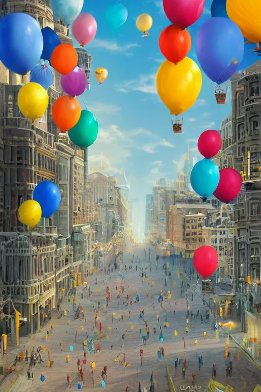 Image similar to a city full of balloons, matte painting