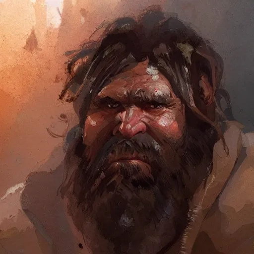 Prompt: a sympathetic caveman, character portrait by greg rutkowski, craig mullins