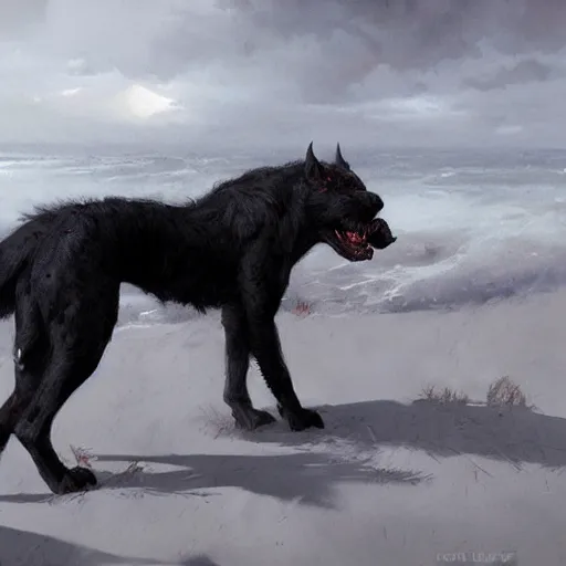 Image similar to hellhound on the hunt, oil painting, by Greg Rutkowski