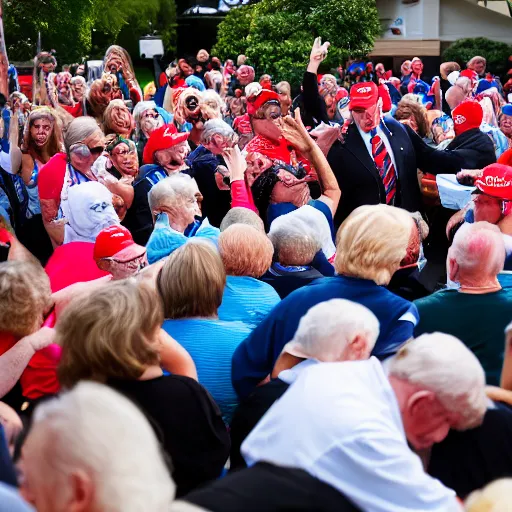 Prompt: mosh pit of donald trumps at a nursing home