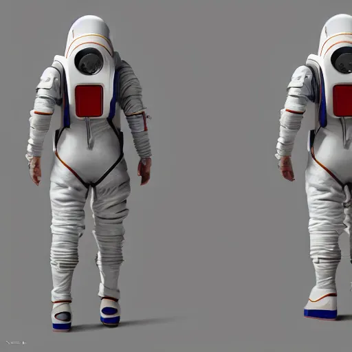 Image similar to Sci-fi NASA concept space suit design, character sheet, Moebius, Greg Rutkowski, Zabrocki, Karlkka, Jayison Devadas, Phuoc Quan, trending on Artstation, 8K, ultra wide angle, zenith view, pincushion lens effect.