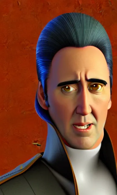 Prompt: medium shot, nicholas cage as megamind in the 2 0 1 0 animated megamind movie, digital art